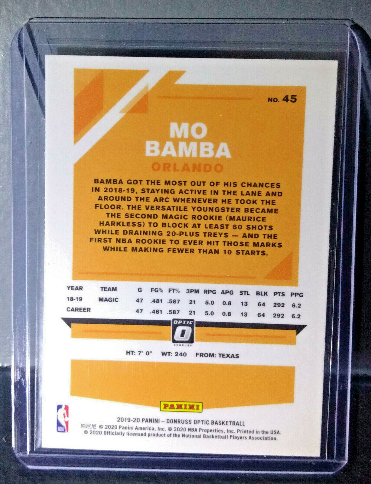 Mo Bamba 2019-20 Panini Donruss Optic #45 Basketball Card