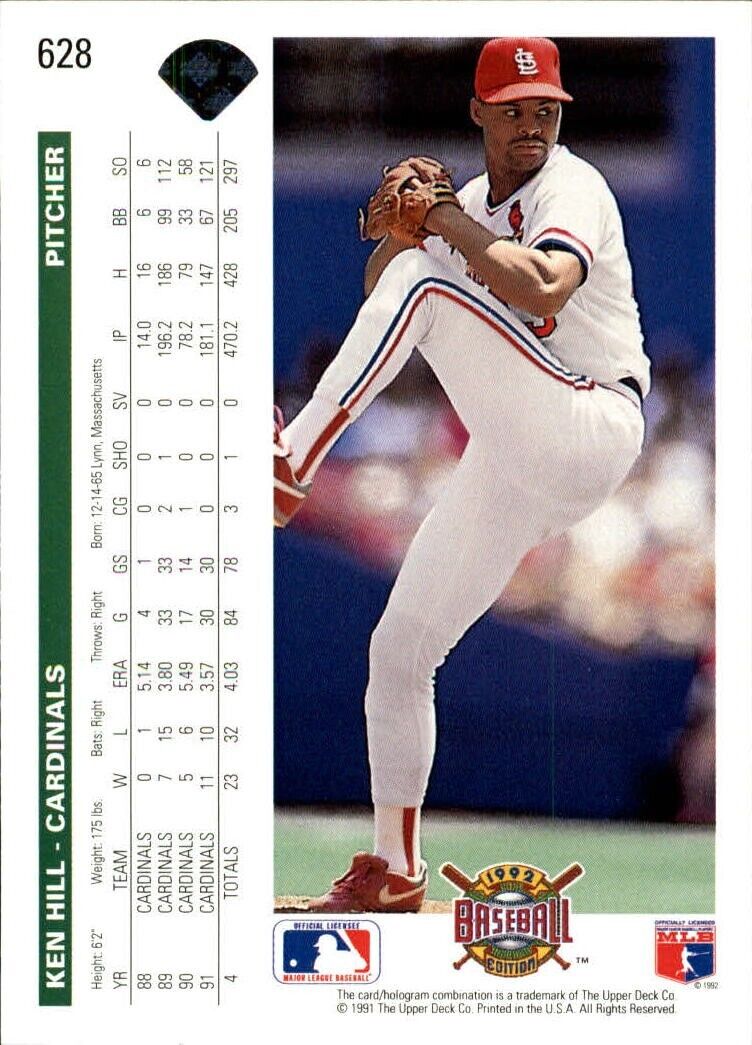 Ken Hill 1992 Upper Deck MLB #628 Baseball Card St. Louis Cardinals