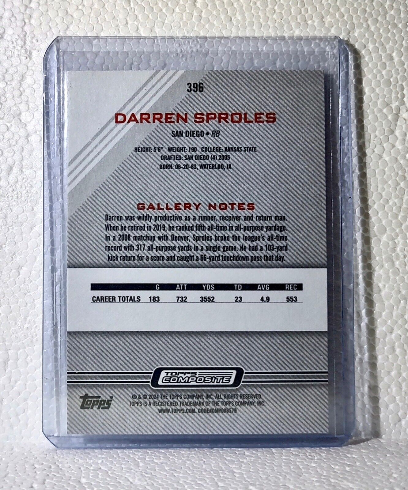 2023 Darren Sproles Topps Gallery NFL #396 Football Card San Diego Chargers