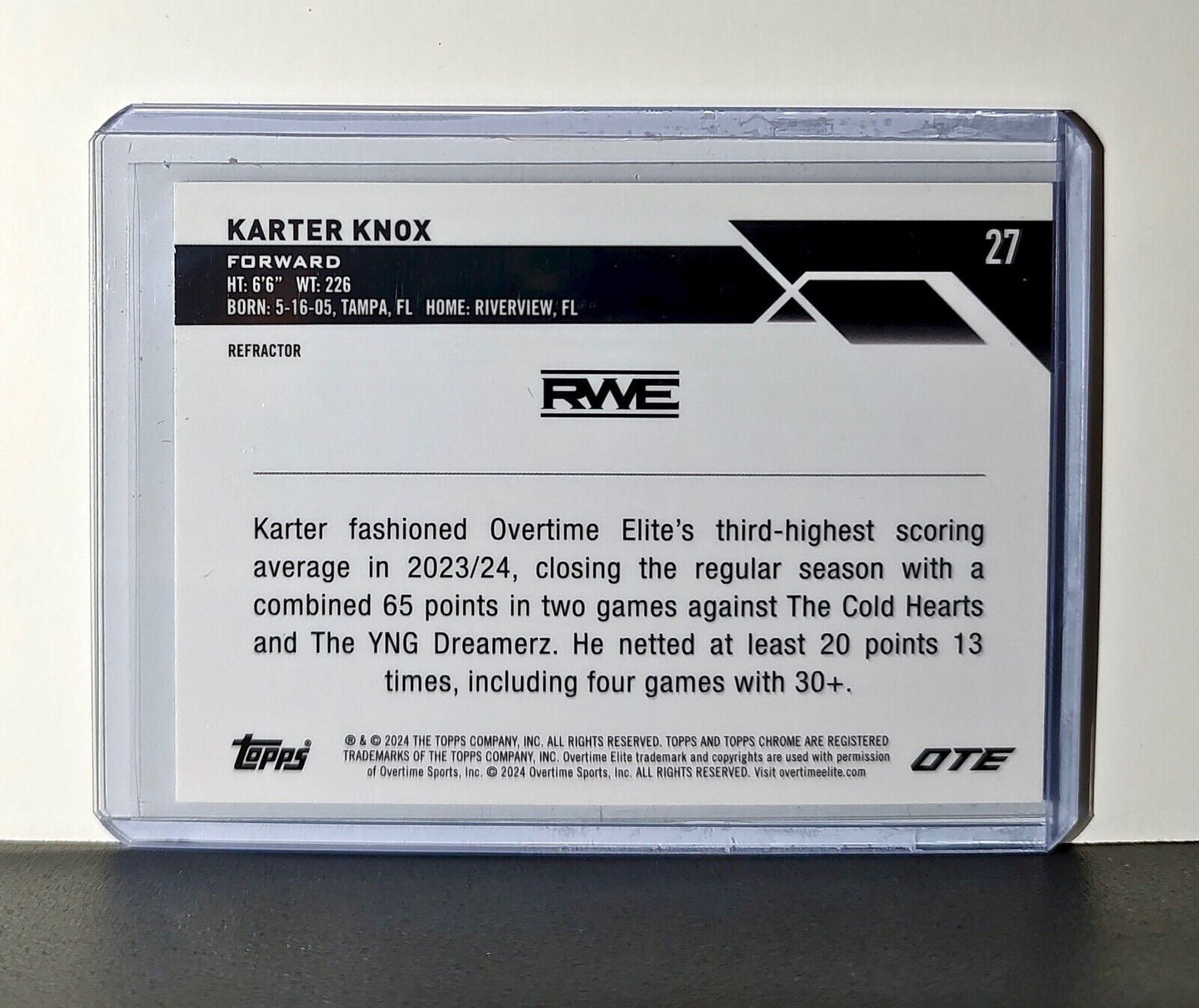 Karter Knox Rookie Card Refractor 2023-24 Topps Chrome Overtime #27 RWE
