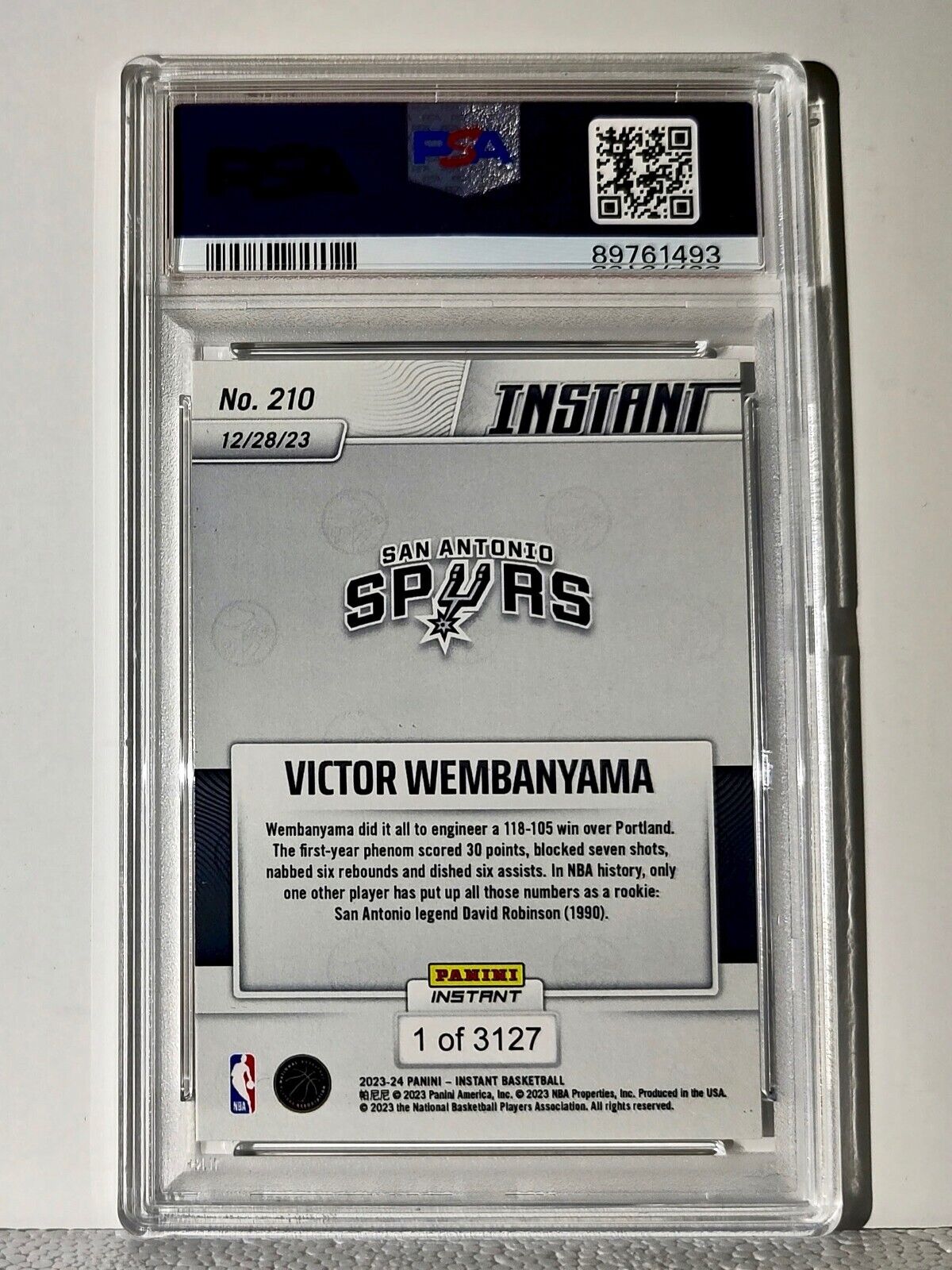 Victor Wembanyama 2023-24 Panini #210 NBA Rookie Basketball Card 1 of 3127 PSA 8