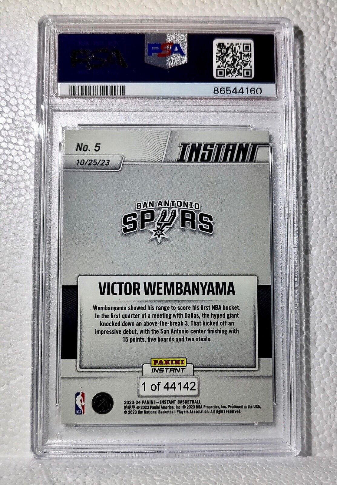 Victor Wembanyama 2023-24 Panini #5 NBA Rookie Basketball Card Spurs PSA 9 Mint