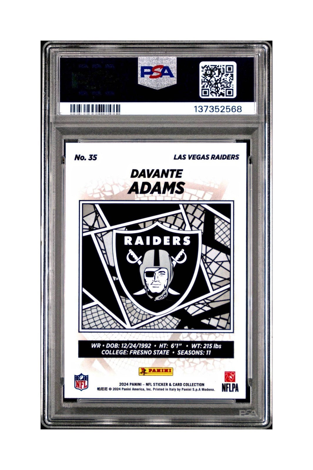 Davante Adams 2024 Panini Sticker Collection 097/299 #35 Red Foil PSA 8 NM-MT