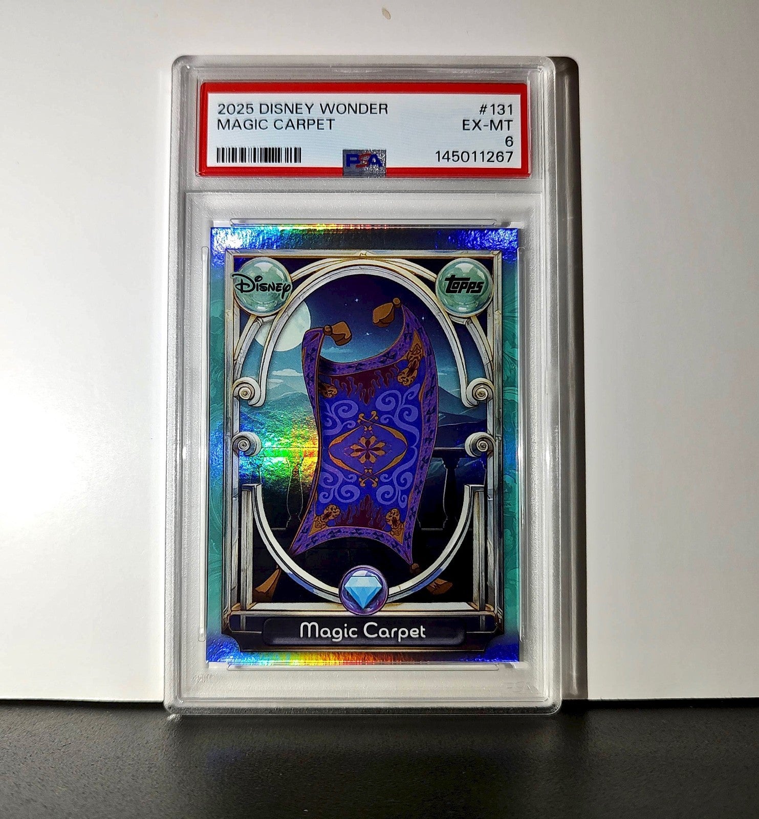 Magic Carpet 2025 Topps Disney Wonder #131 Diamond Card Aladdin PSA 6