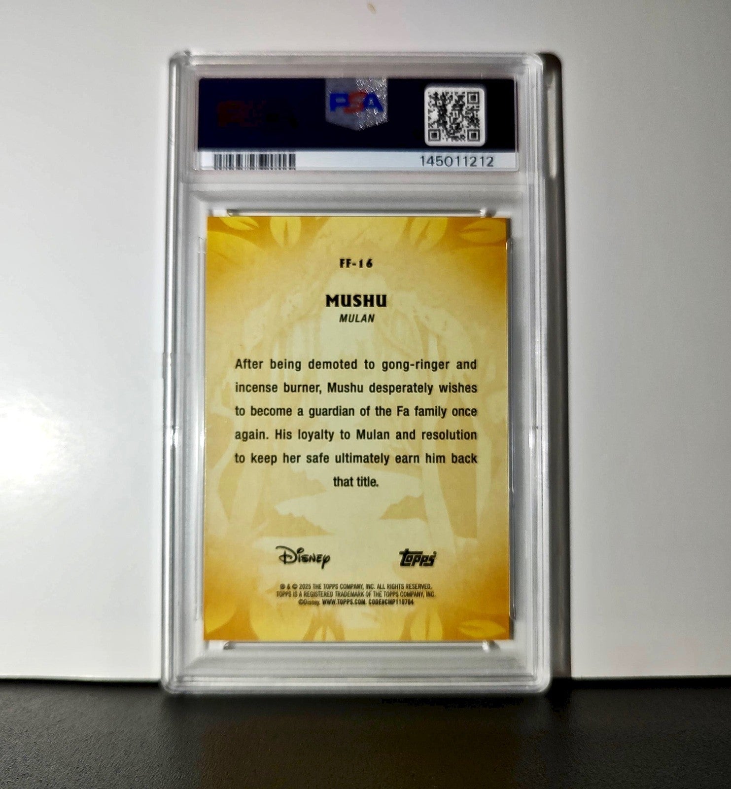 Mushu 2025 Topps Disney #FF-16 Furry Friends Card Mulan PSA 10