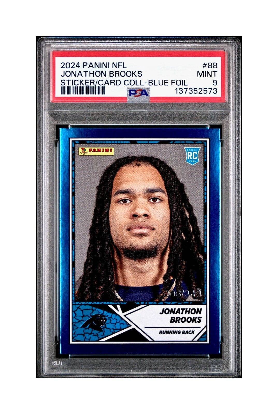 Jonathan Brooks Rookie 2024 Panini Sticker Collection 6/349 #88 Blue Foil PSA 9