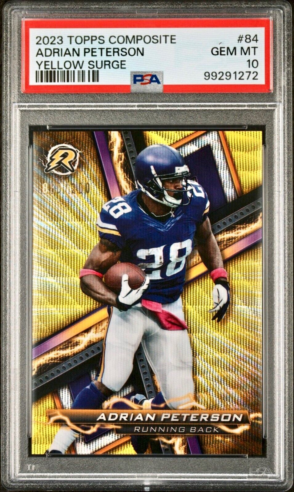 Adrian Peterson 2023 Topps Resurgence Yellow Surge NFL #84 060/200 Card PSA 10