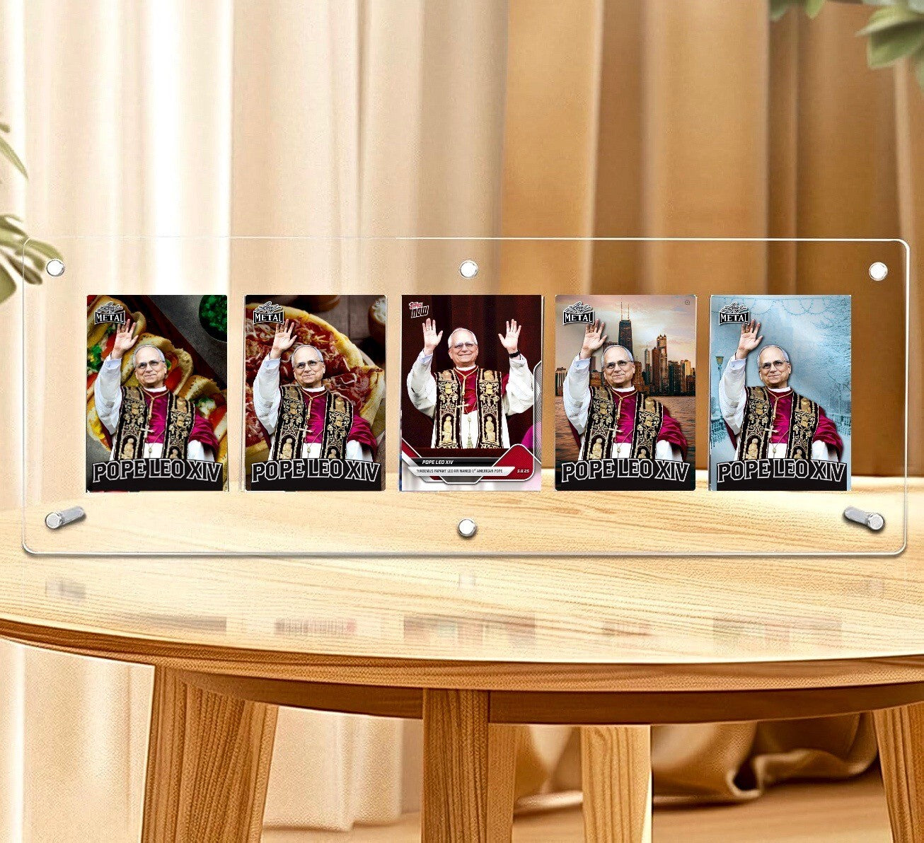 Pope Leo XIV Topps Now & Leaf Metal Cards Set of 5 with Acrylic Display