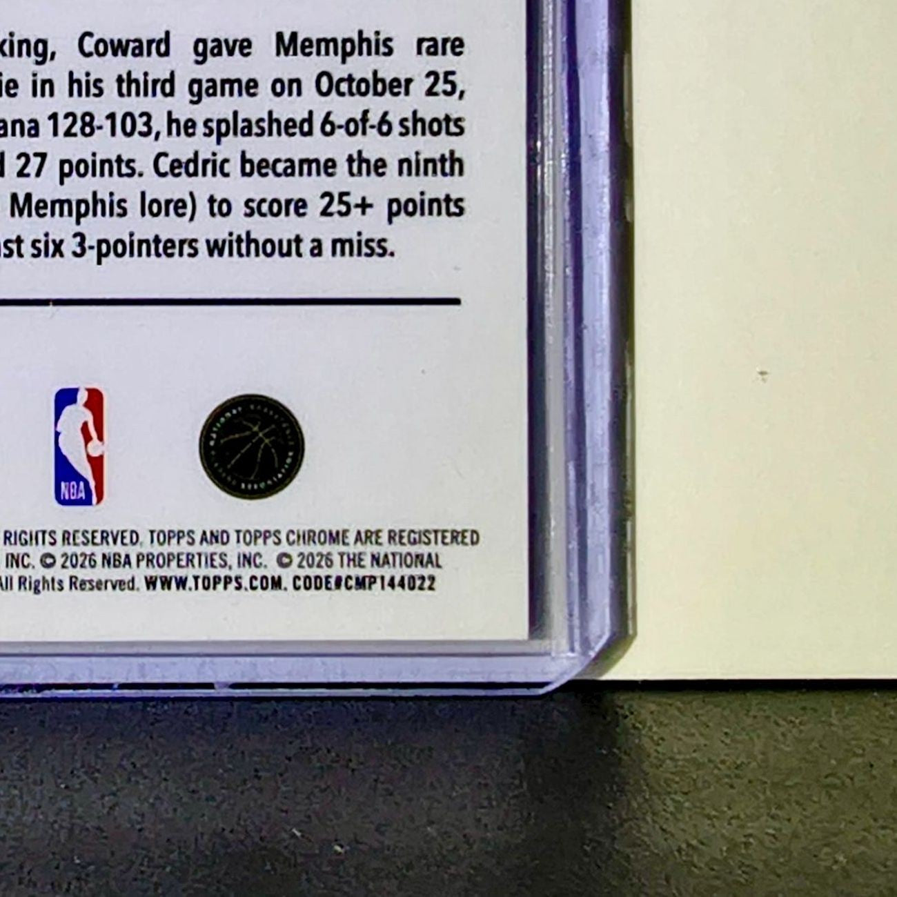 Cedric Coward Rookie 2025-26 NBA Topps Chrome Update Refractor #161 Grizzlies