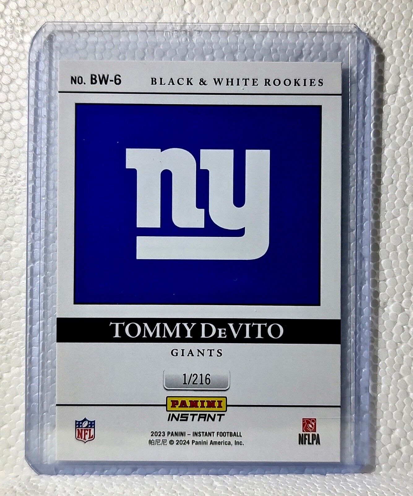 Tommy DeVito 2023 Panini NFL #6 Black & White Rookies Card New York Giants 1/216