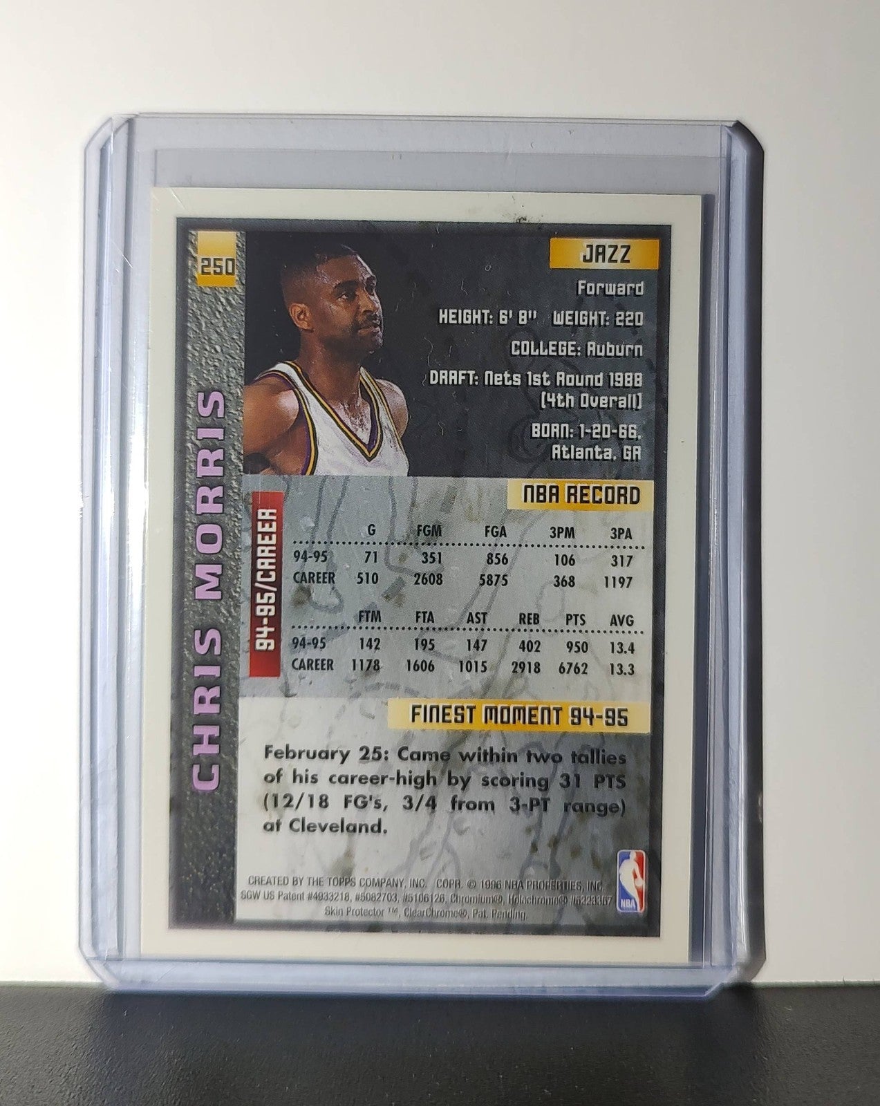Chris Morris 1995-96 Topps Finest NBA #250 Card Utah Jazz