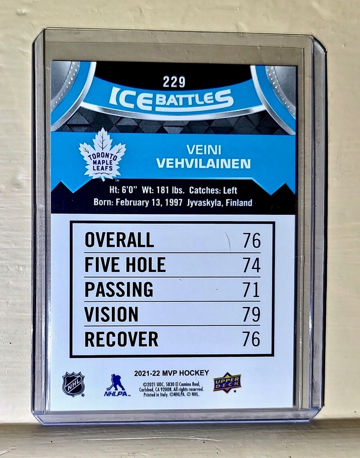 2021-22 Veini Vehvilainen Upper Deck MVP Hockey Ice Battles #229 Card