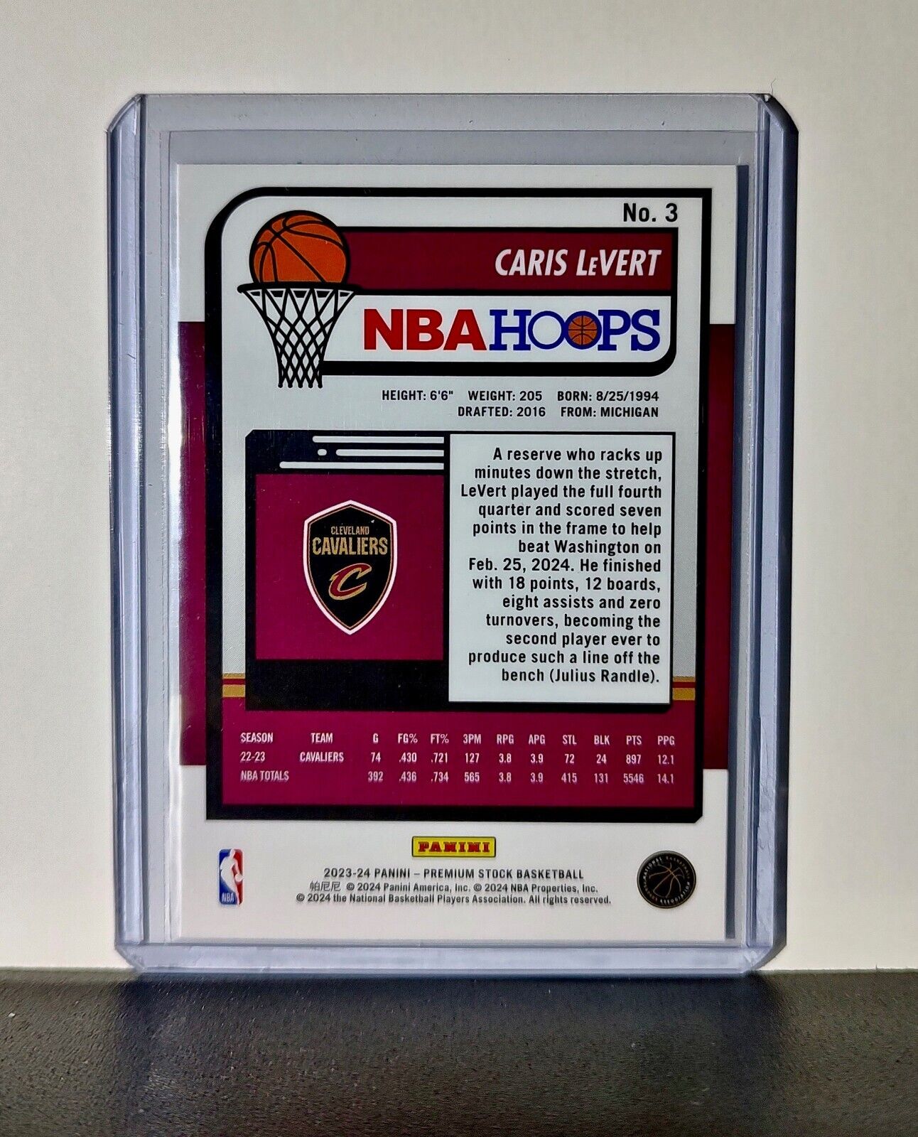 Caris LeVert 2023-24 Panini Premium Stock NBA Hoops #3 Card Cleveland Cavaliers