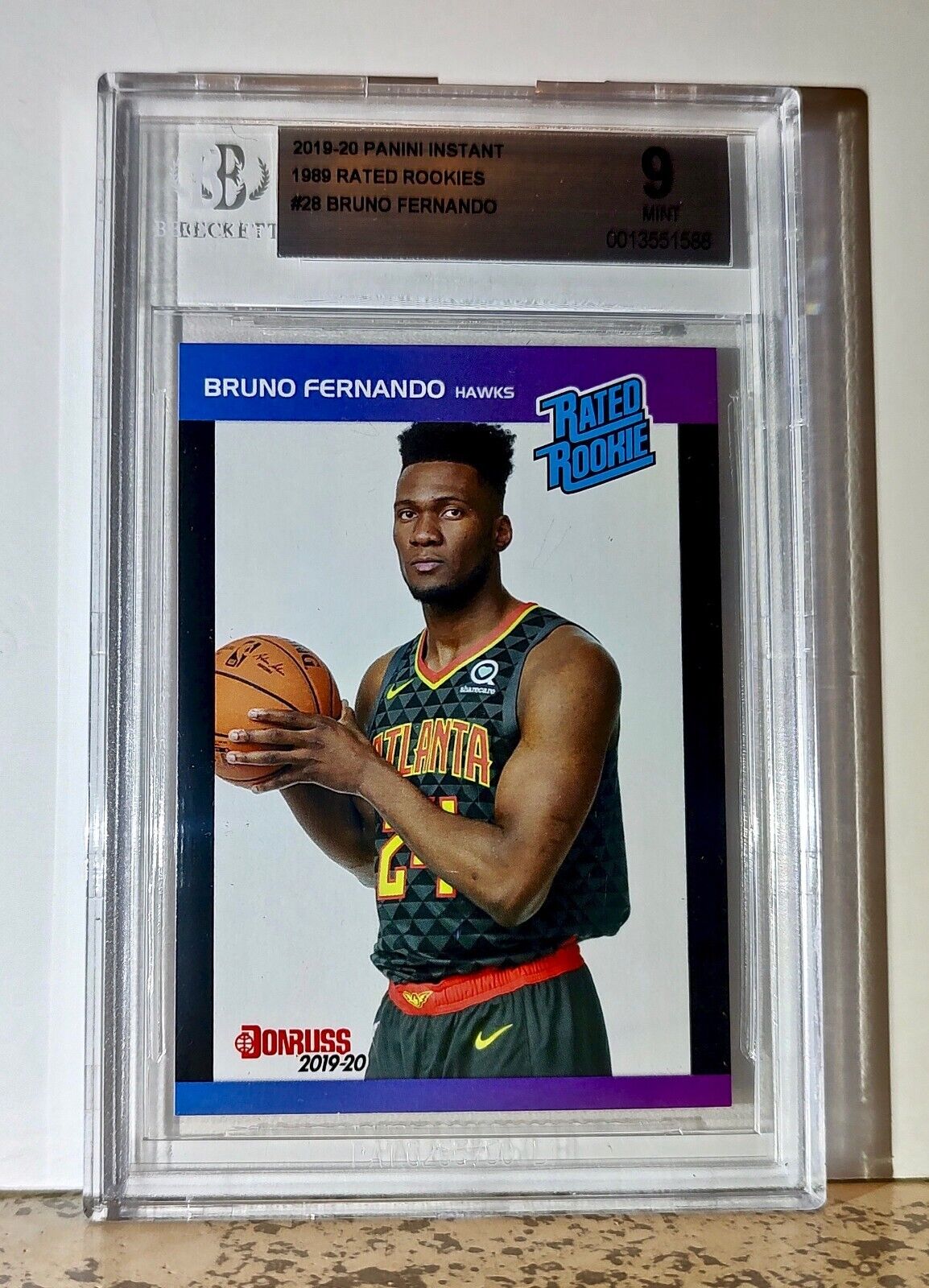 Bruno Fernando 2019-20 Panini NBA #28 Rated Rookies Card 1/3431 BGS 9 Mint Hawks