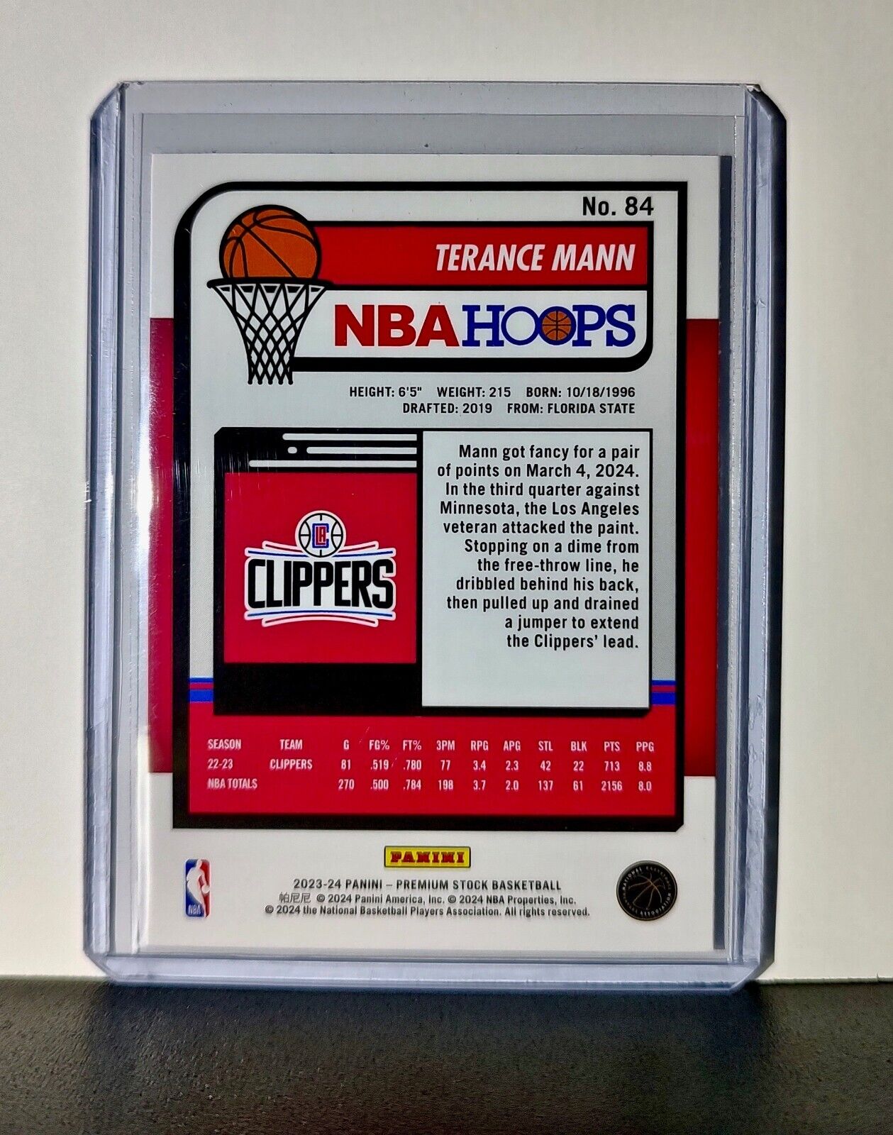 Terance Mann 2023-24 Panini Premium Stock NBA Hoops #84 Card LA Clippers
