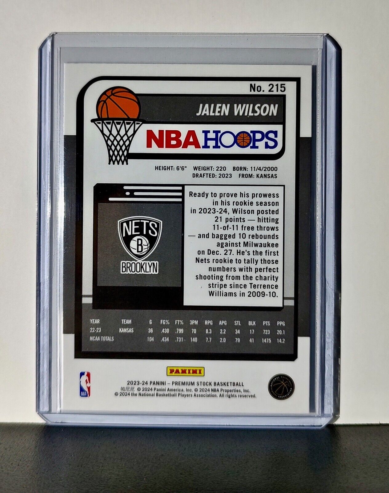 Jalen Wilson 2023-24 Panini Premium Stock NBA Hoops #215 Rookie Card Nets