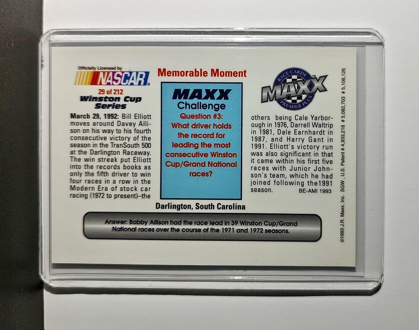 Memorable Moment 1993 Maxx Premier Plus Racing #29 NASCAR Card