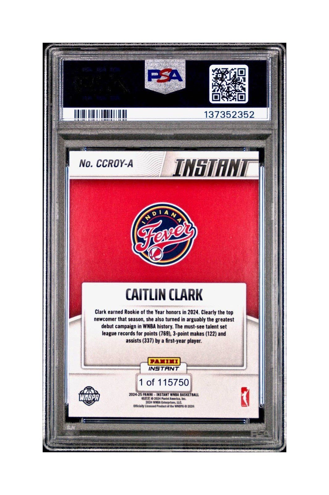 Caitlin Clark 2024 Panini WNBA Rookie of the Year #CCROY Card PSA 10 Gem Mint