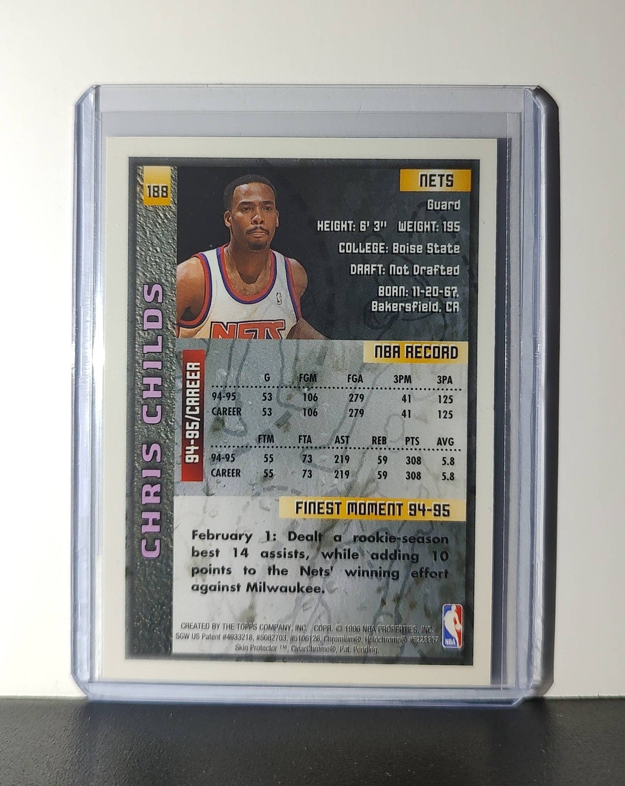 Chris Childs 1995-96 Topps Finest NBA #188 Card New Jersey Nets