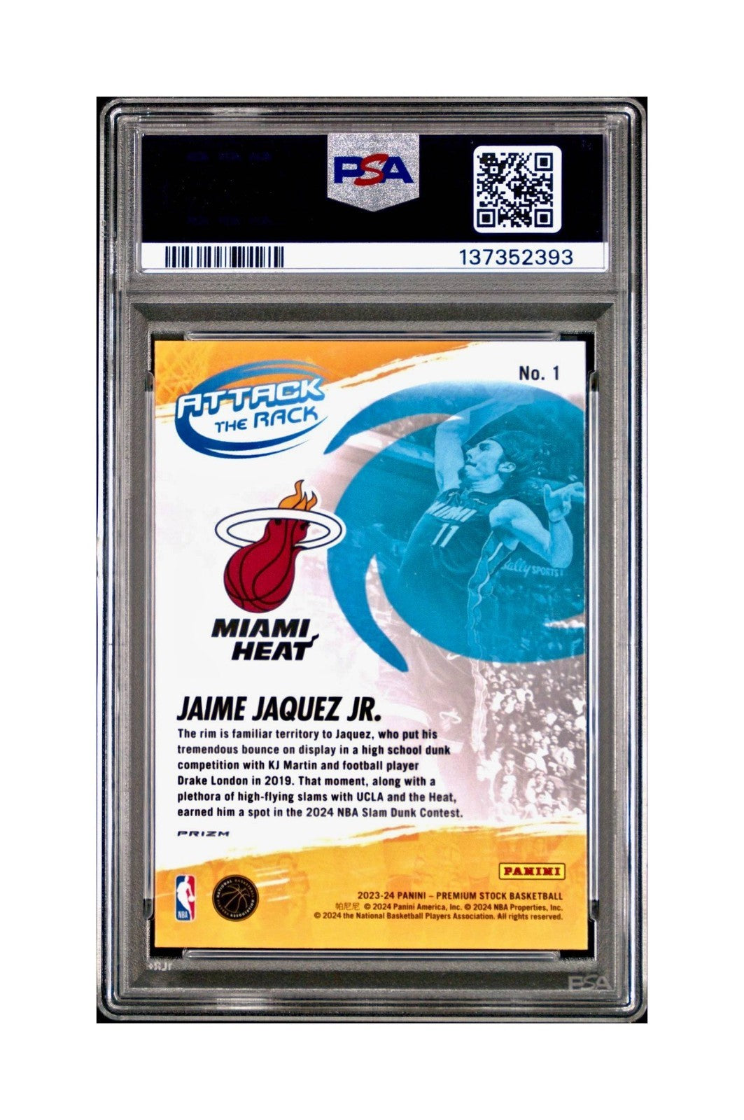 Jaime Jaquez Jr. 2023 Panini Hoops Premium Attack the Rack #1 Disco Prizm PSA 9 