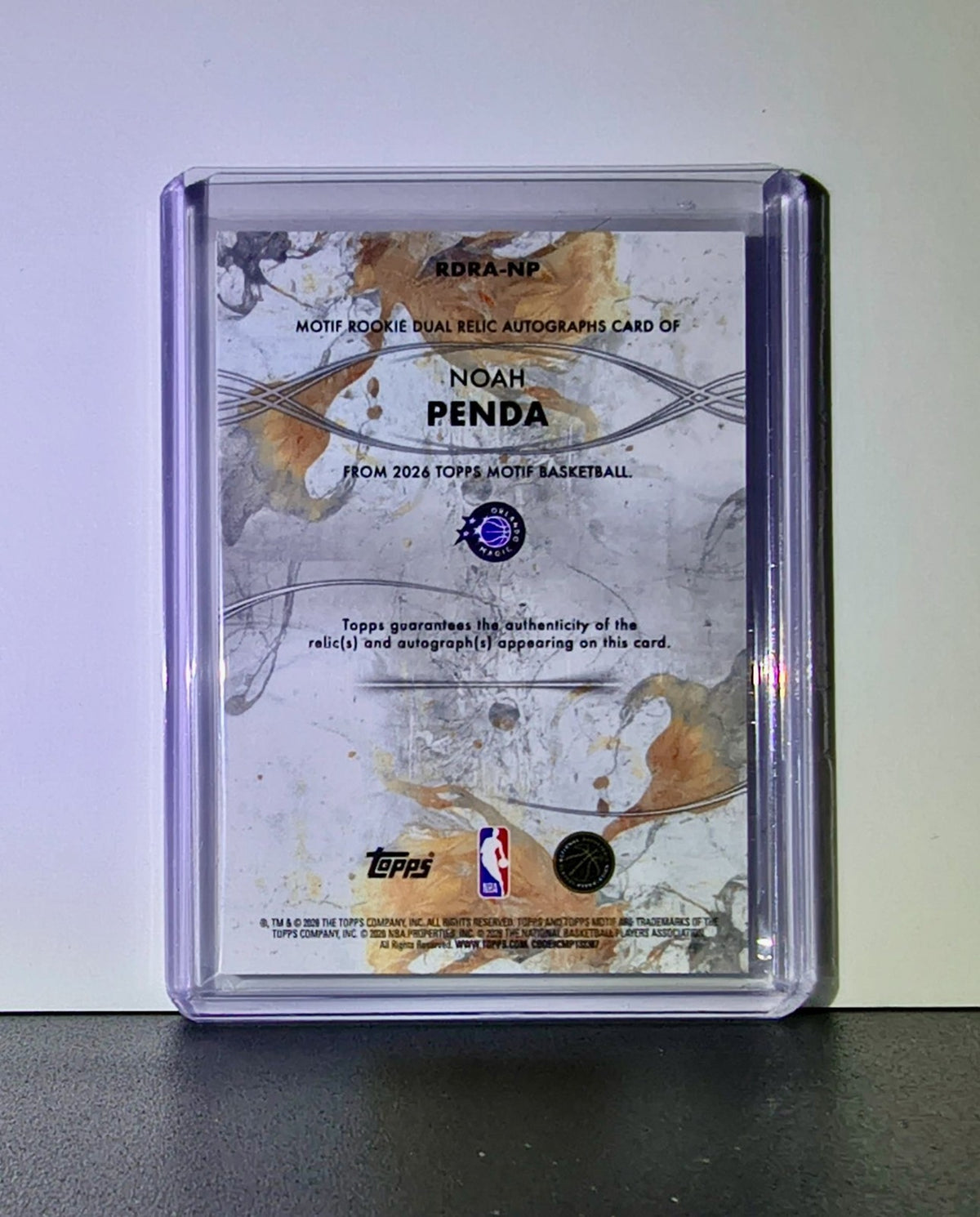 Noah Penda Rookie Patch Auto 2025-26 NBA Topps Motif #RDRA-NP Card 71/75 Magic