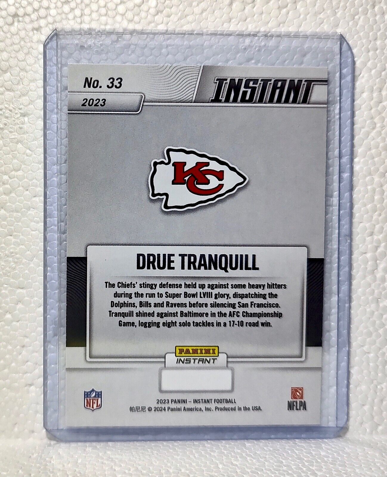 Dru Tranquill 2023 Panini NFL Superbowl Champions #33 Card Kansas City Chiefs