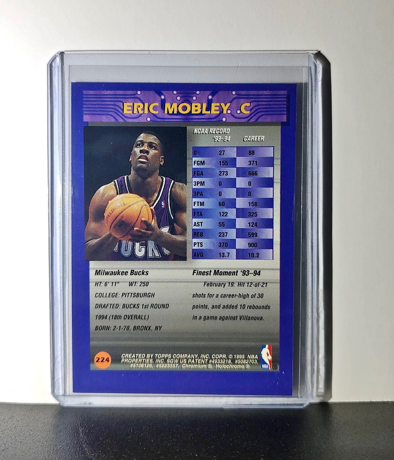 Eric Mobley Rookie 1994-95 Topps Finest #224 Card