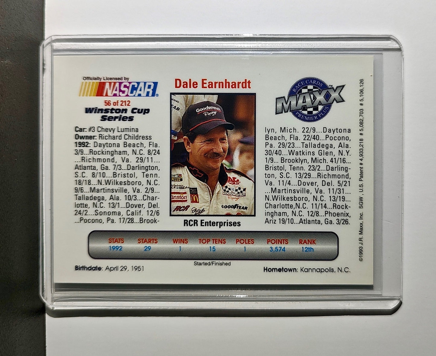 Dale Earnhardt 1993 Maxx Premier Plus Racing #56 NASCAR Richard Childress Racing