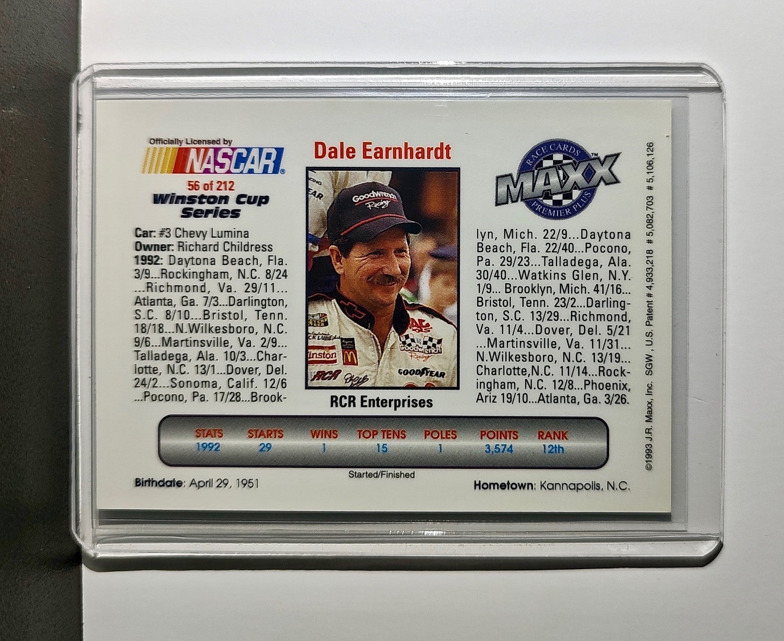 Dale Earnhardt 1993 Maxx Premier Plus Racing #56 NASCAR Richard Childress Racing