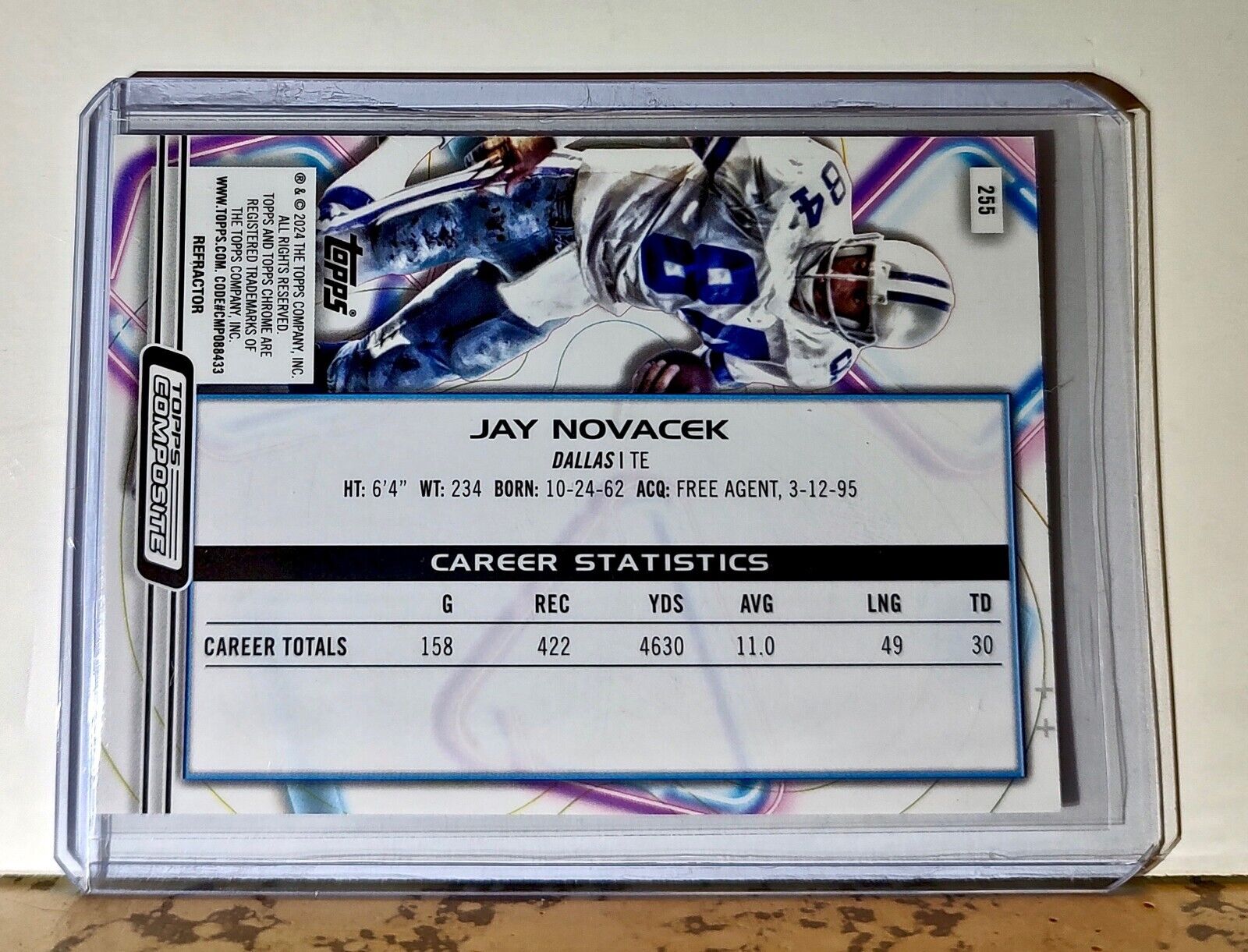 Jay Novacek 2023 Topps Chrome Cosmic Refractor NFL #255 Football Card Cowboys
