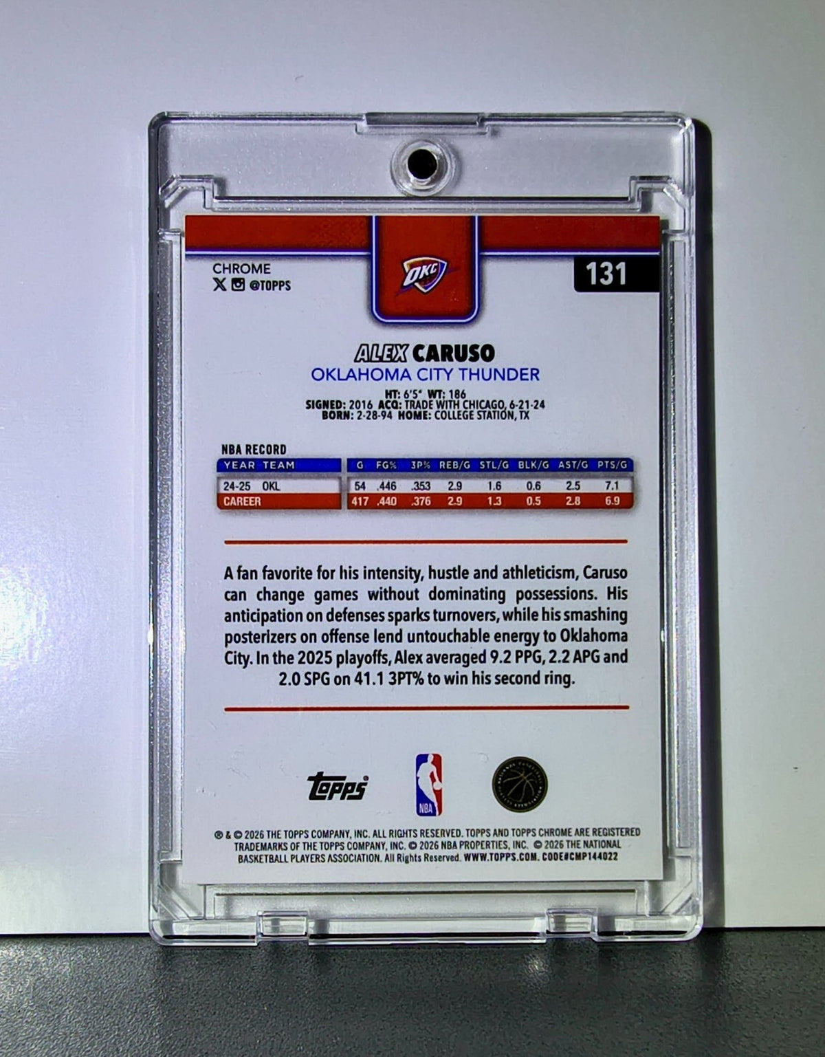 Alex Caruso 2025-26 NBA Topps Chrome Update Yellow Refractor 117/275 OC Thunder