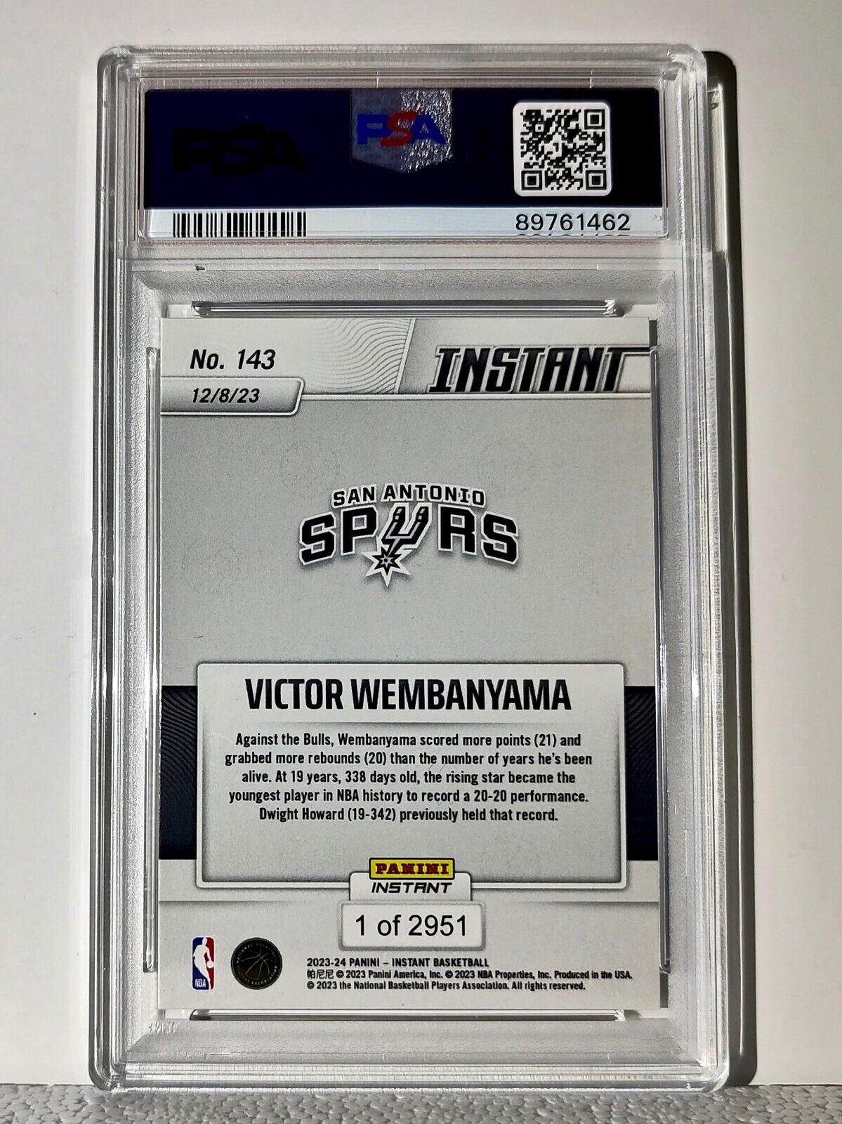 Victor Wembanyama 2023-24 Panini #143 NBA Rookie Basketball Card 1 of 2951 PSA 8