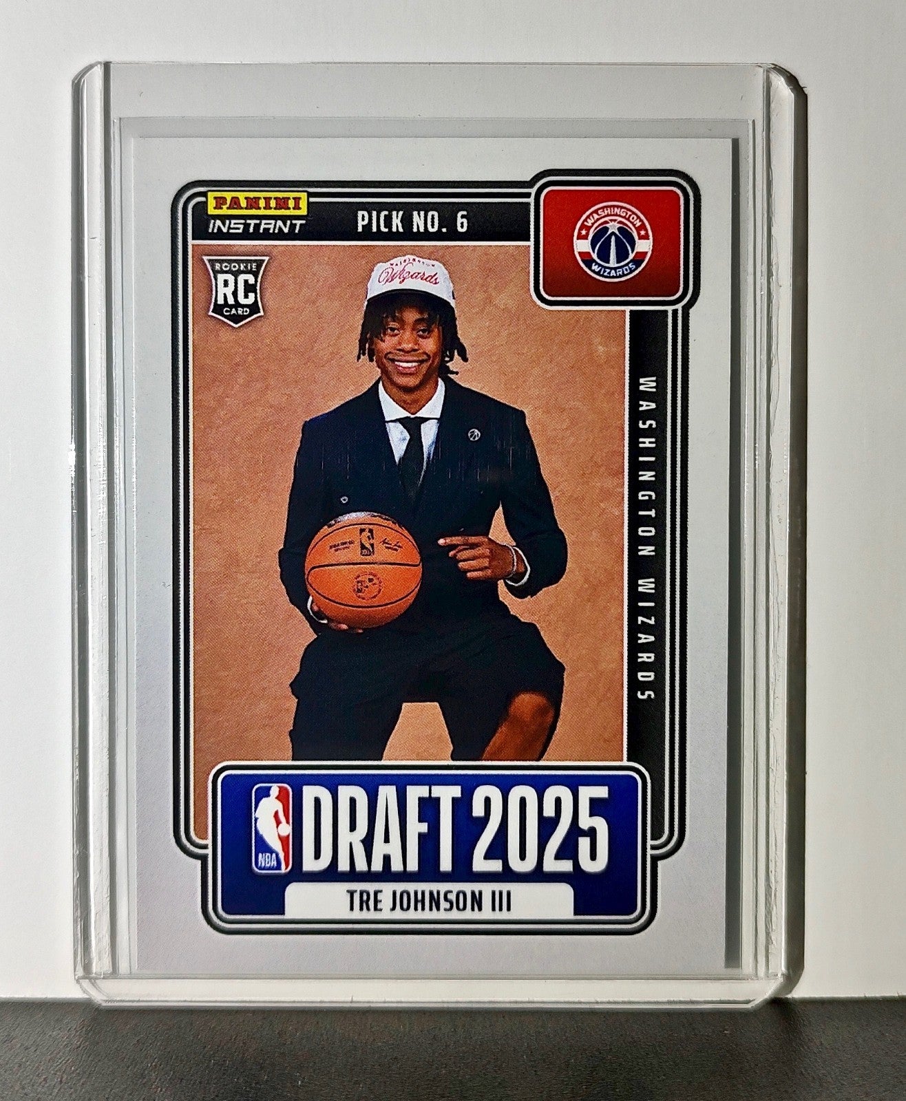 Tre Johnson III Rookie 2025-26 Panini NBA #6 Draft Night Card Washington Wizards
