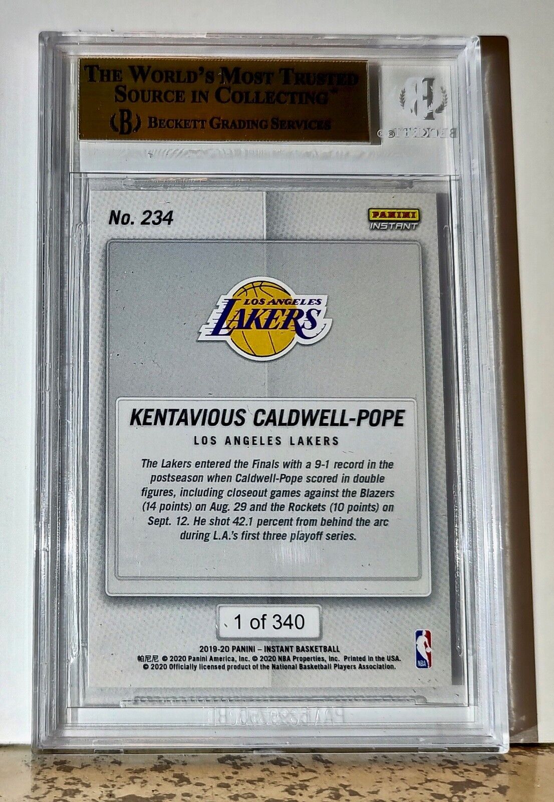 Kentavious Caldwell-Pope 2019-20 Panini NBA #234 Card 1/340 BGS 9.5 Gem Lakers