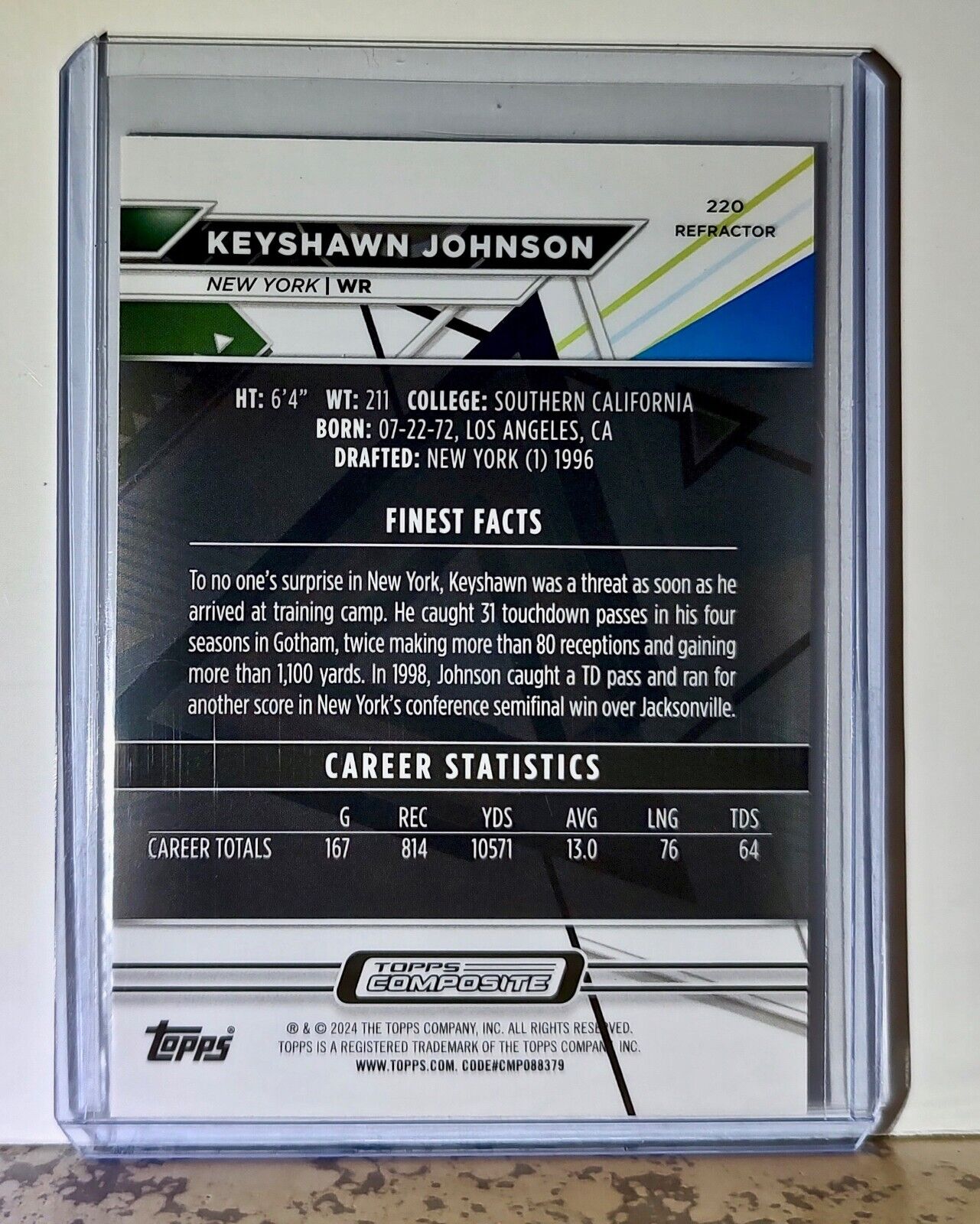 Keyshawn Johnson 2023 Topps Finest Refractor NFL 220 Football Card New York Jets