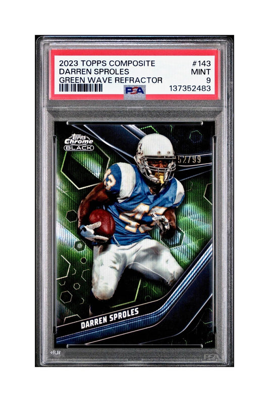 Darren Sproles 2023 Topps Chrome Black #143 Green Wave Refractor 52/99 PSA 9