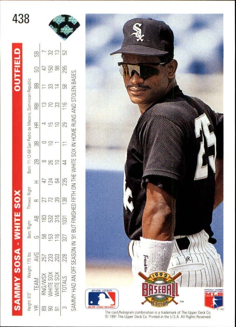 Sammy Sosa 1992 Upper Deck MLB #438 Baseball Card Chicago White Sox