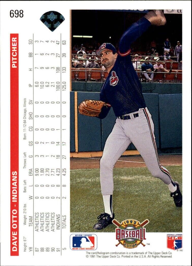 Dave Otto 1992 Upper Deck MLB #698 Baseball Card Cleveland Indians