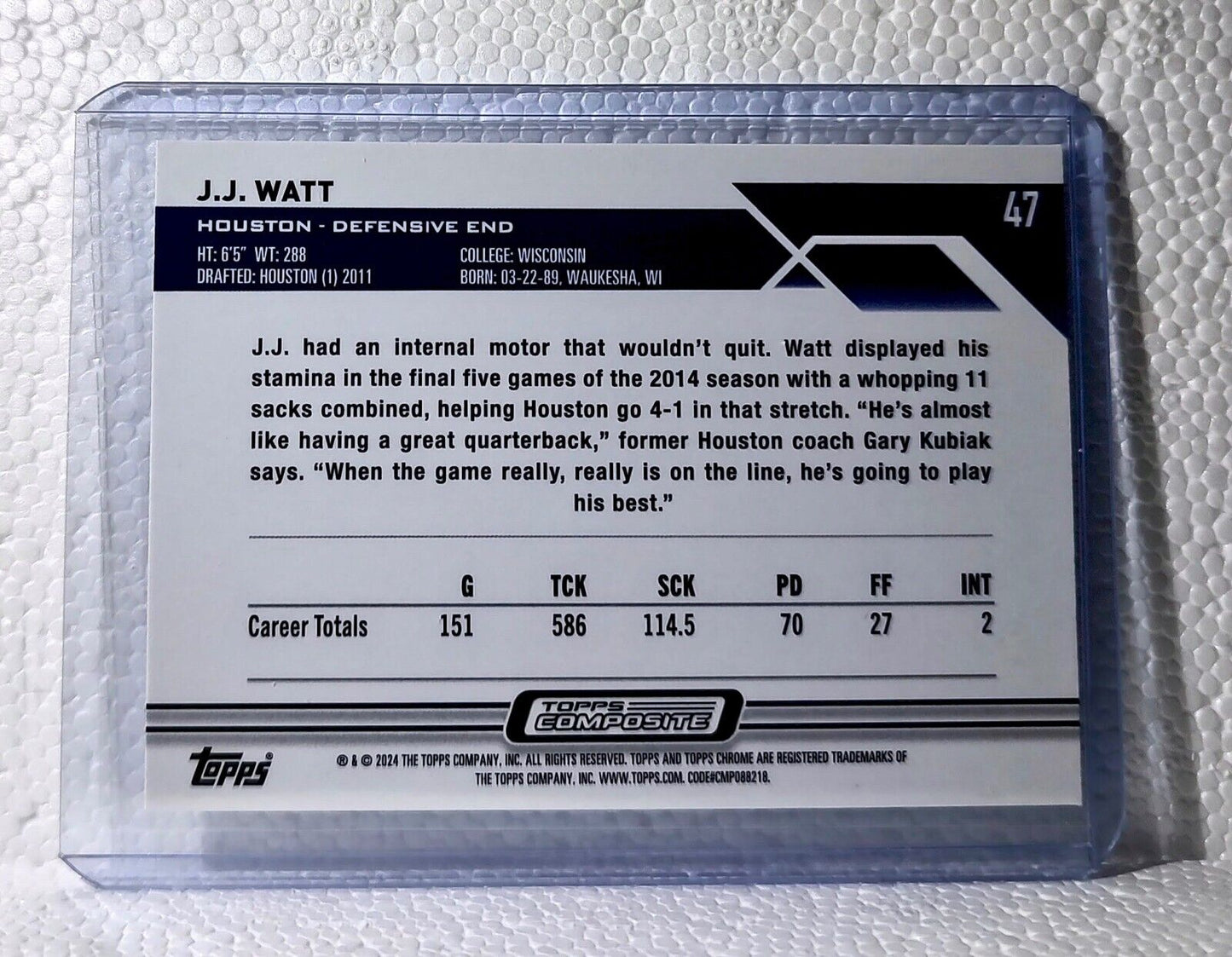 J.J. Watt 2023 Topps Chrome NFL #47 Composite Football Card Houston Texans