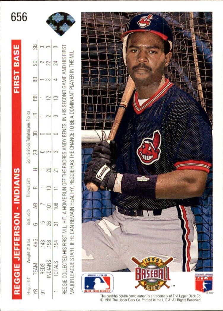 Reggie Jefferson 1992 Upper Deck MLB #656 Baseball Card Cleveland Indians