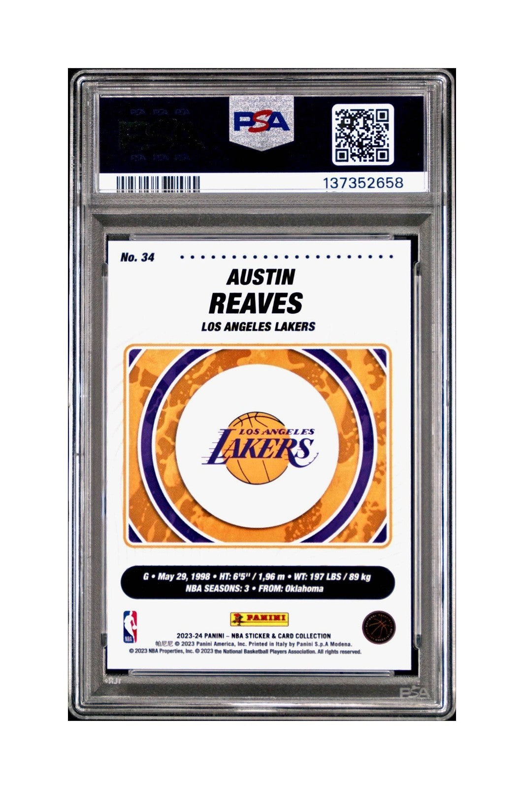 Austin Reaves 2023-24 Panini Sticker Cards #34 141/200 Blue Foil PSA 8 NM-MT