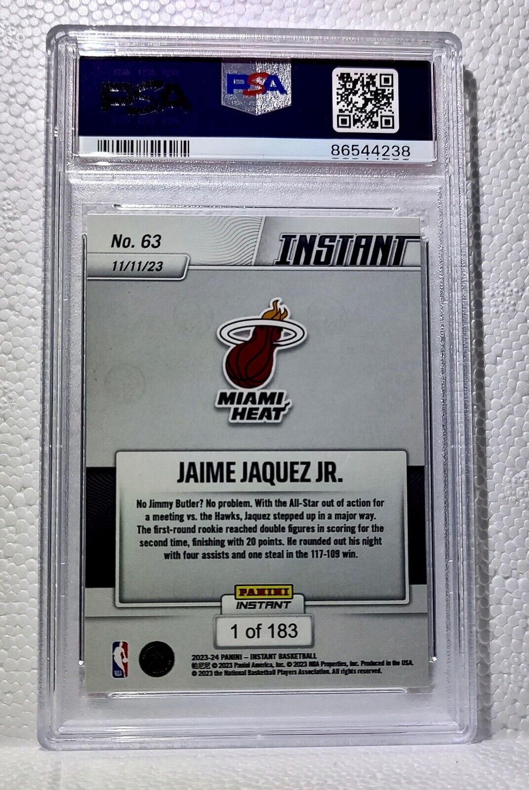 Jaime Jaquez Jr. 2023-24 Panini #63 NBA Rookie Card Heat 1 of 183 PSA 9 Mint