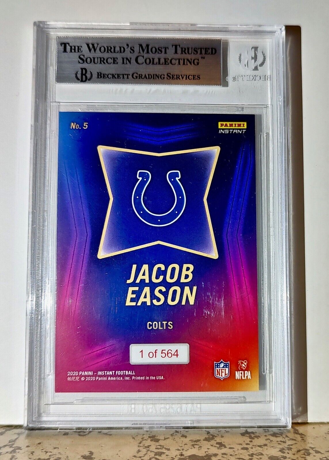 Jacob Eason 2020 Panini NFL #5 Draft Night Rookie Card 1 of 564 BGS 9 Mint Colts