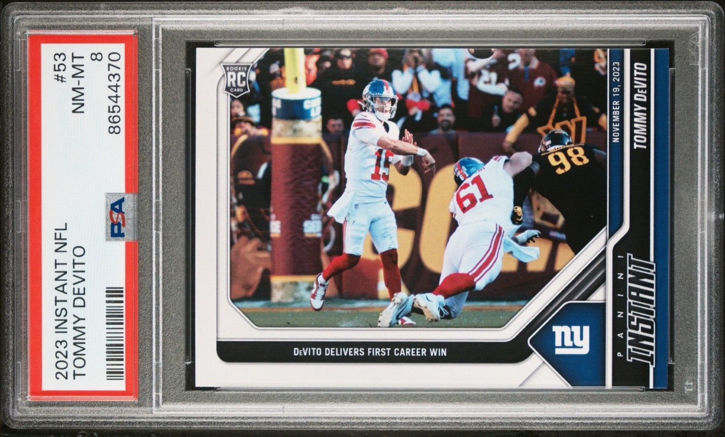 Tommy Devito 2023 Panini NFL Rookie Football #53 Card 1 of 518 Giants PSA 8 NM-M