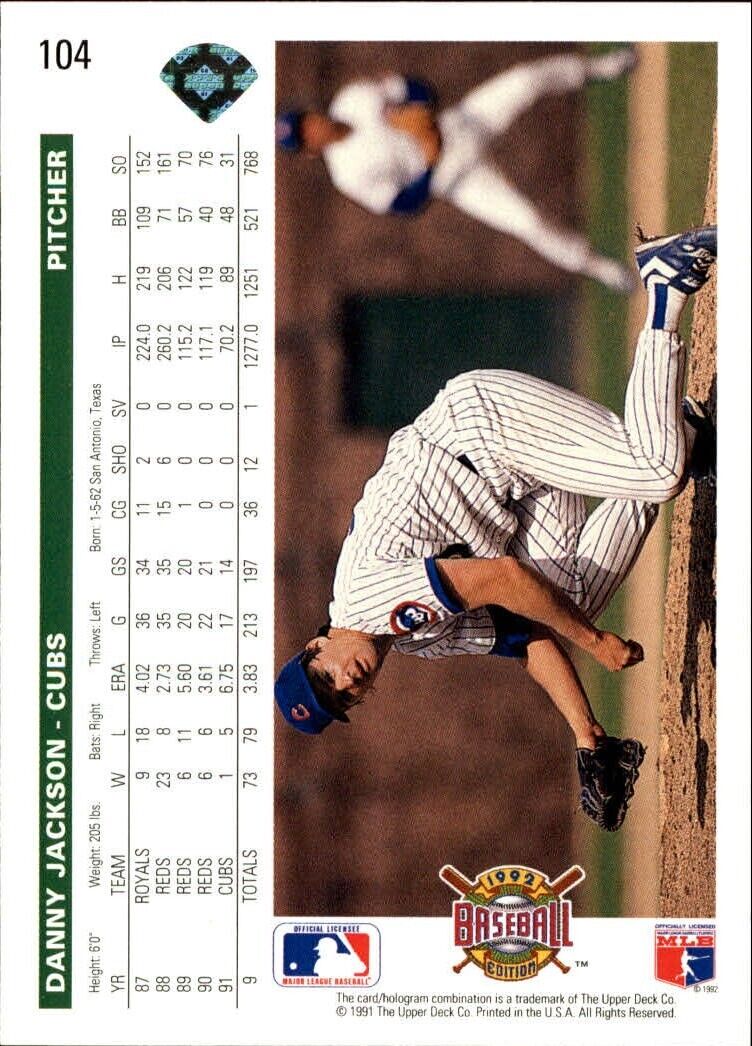 Danny Jackson 1992 Upper Deck MLB #104 Baseball Card Chicago Cubs