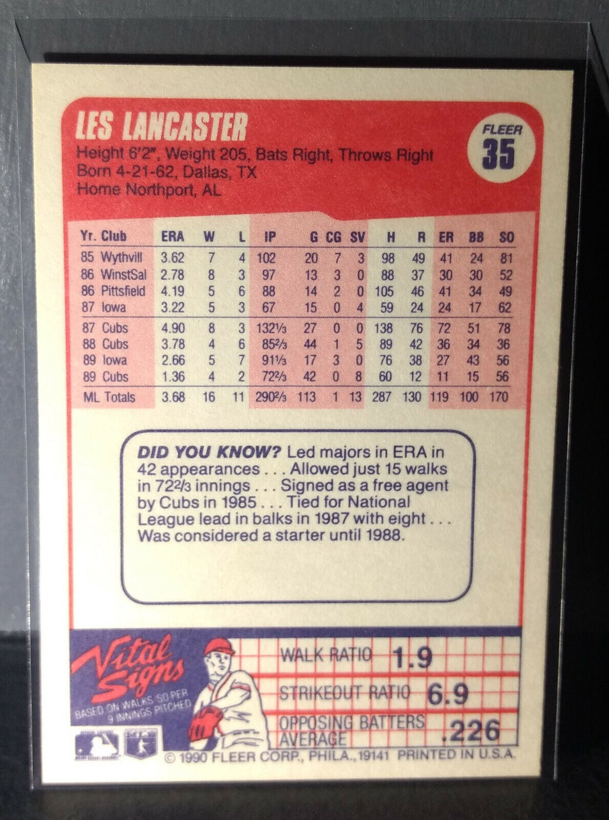 1990 Les Lancaster Fleer Baseball Card #35