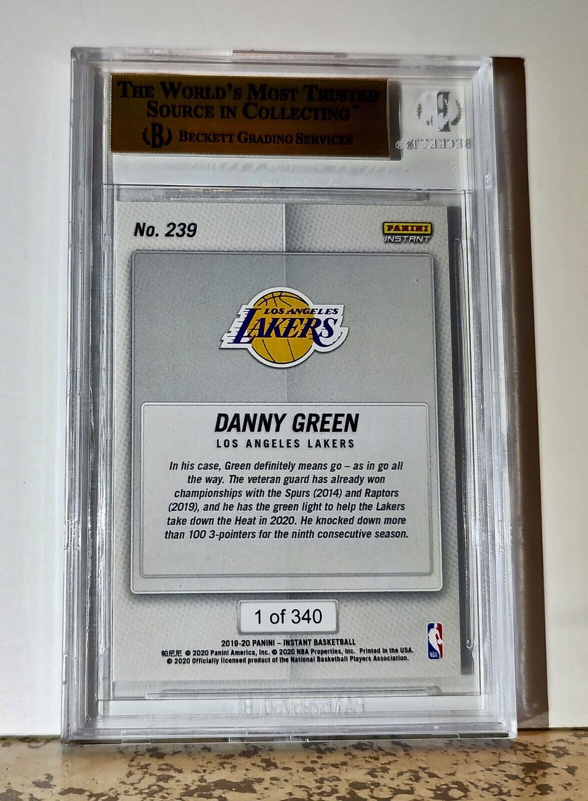 Danny Green 2019-20 Panini NBA #239 Basketball 1 of 340 BGS 9.5 Gem Mint Lakers