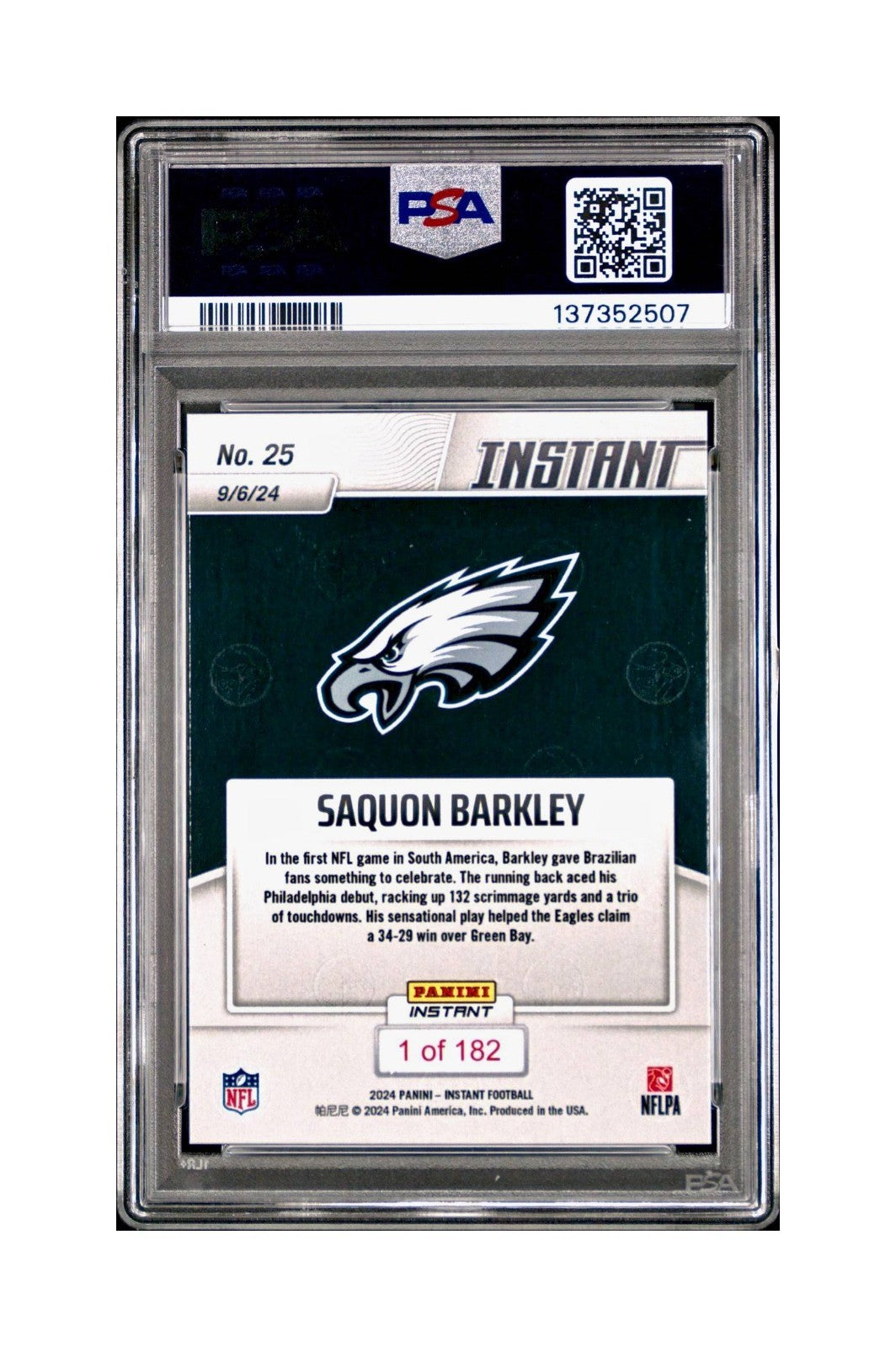 Saquon Barkley Rookie 2024 Panini Instant NFL #25 PSA 10 Gem Mint