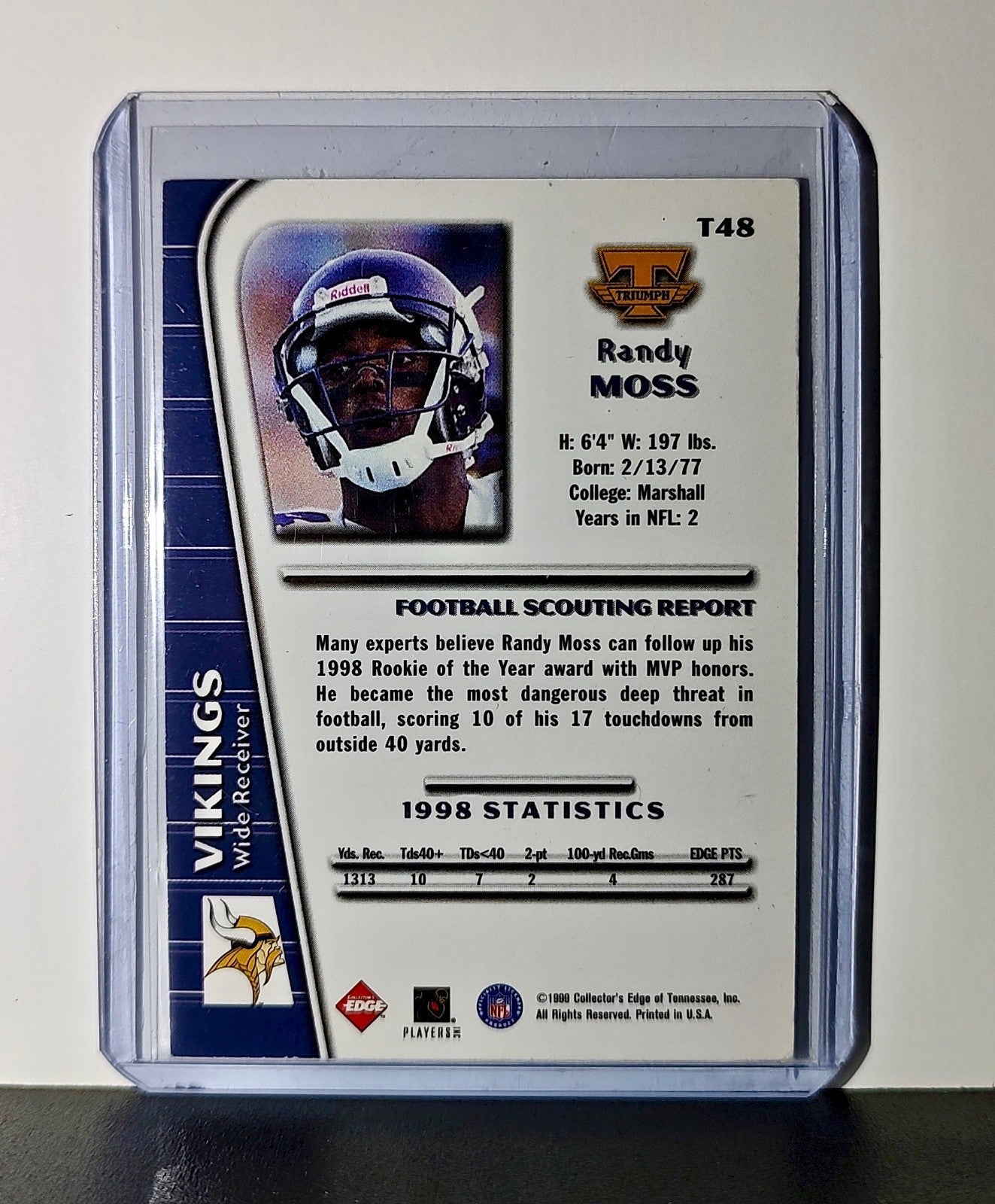 Randy Moss 1999 Collector’s Edge NFL #T48 Triumph Card Minnesota Vikings