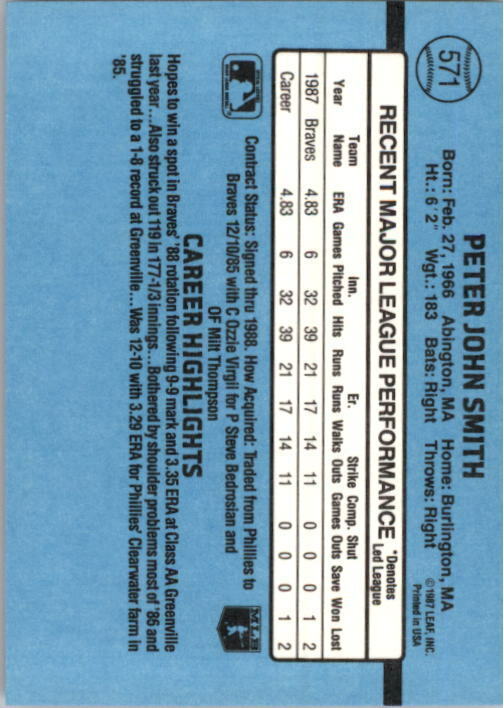 1988 Pete Smith Donruss Baseball Card #571